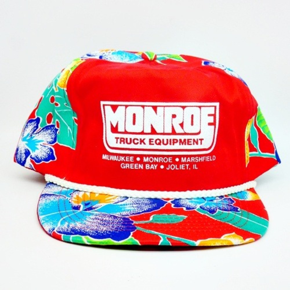 Vintage Monroe Truck Equipment Mesh Snapback Trucker Hat Adjustable Floral Red